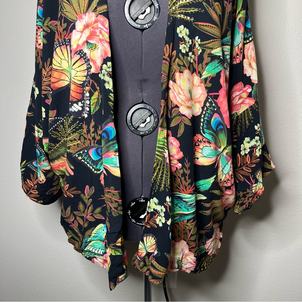 Farm Rio Floral Garden Reversible Open Front Kimono Animal Print Boho Topper - Picture 10 of 16